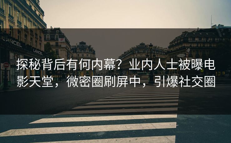 探秘背后有何内幕？业内人士被曝电影天堂，微密圈刷屏中，引爆社交圈