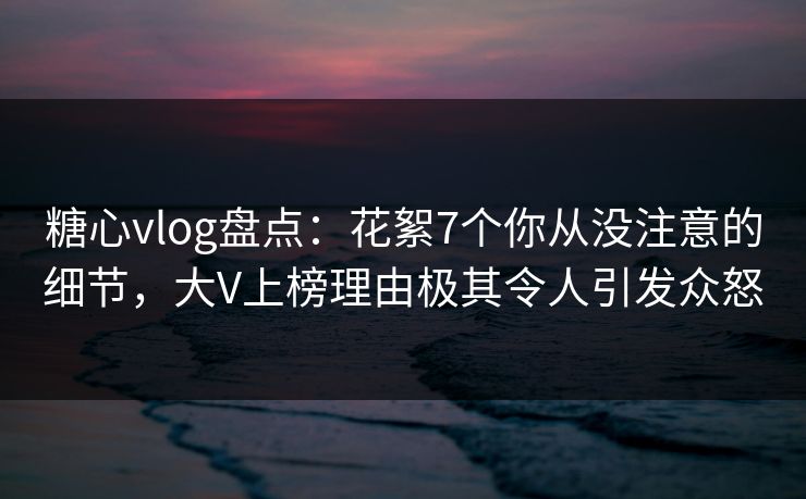 糖心vlog盘点：花絮7个你从没注意的细节，大V上榜理由极其令人引发众怒